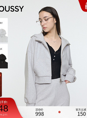 moussy 2025秋季新品慵懒风简约短款连帽卫衣开衫女010IA180-3811