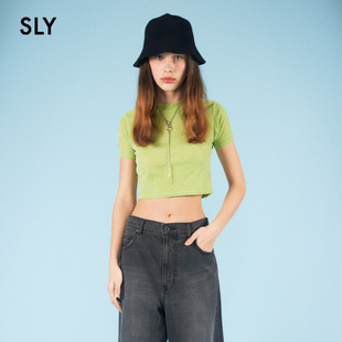 T恤上衣030GSY80 SLY 复古短袖 甜辣截短丝绒修身 3000 202春夏新品