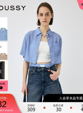 moussy 夏季日系复古格纹短袖宽松短款衬衫010IS430-3821