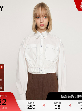 SLY 夏季新品非正式学院风中性短款缝线衬衫女030HSZ30-1800
