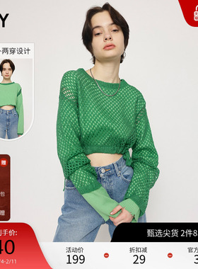 SLY 冬季新品假两件镂空网眼两穿针织衫上衣女030GSZ70-2770
