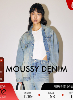 MOUSSY 2025春季新品复古休闲压褶宽松牛仔夹克外套010ISS11-2151