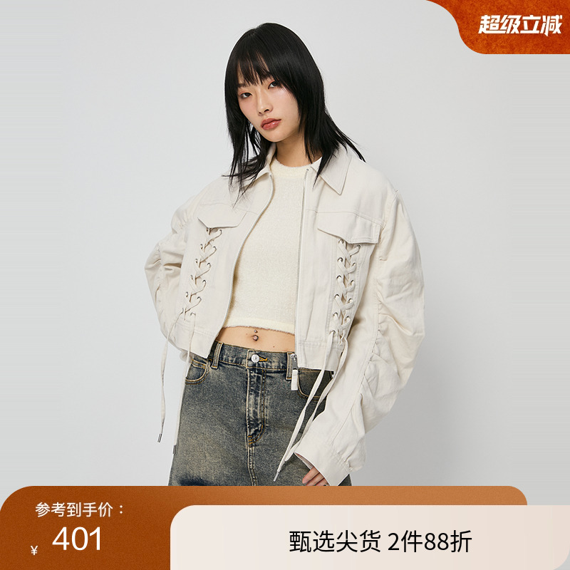 SLY24冬季新品酷辣街头短款工装抽绳夹克外套女038HAM30-0191