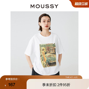 复古海报印花休闲宽松圆领短袖 MOUSSY 春季 美式 0671 T恤028HSA90