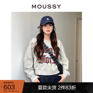 摇滚风字母刺绣短款 MOUSSY 新品 套头卫衣女028GAQ90 2023冬季 5110