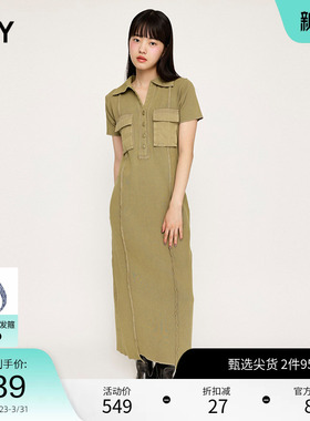 SLY 春季复古文艺风POLO领贴袋休闲连衣裙030HSR83-0201