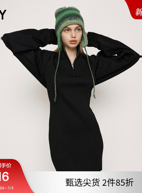 SLY冬季新品欧美风修身短款两件套针织连衣裙030GAZ73-1700