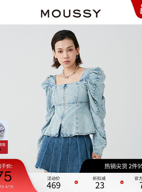 MOUSSY   甜美复古做旧感泡泡袖牛仔衬衫010HS711-0010
