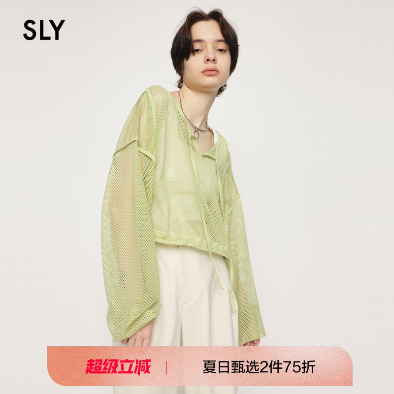 SLY 春季新品半开领薄款罩衫网状镂空设计上衣030GSY80-