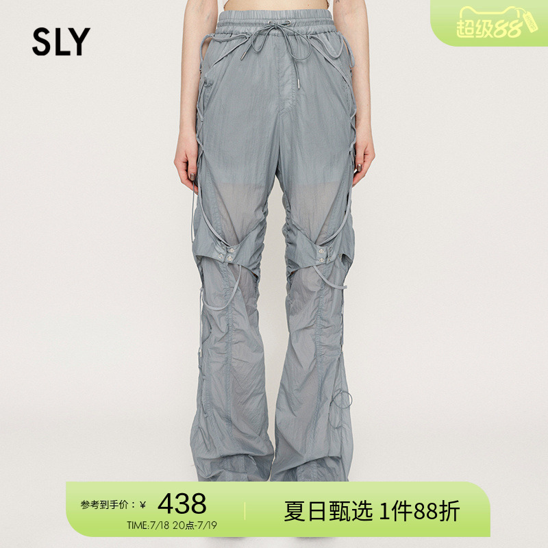 sly户外机能风抽褶绑带工装裤