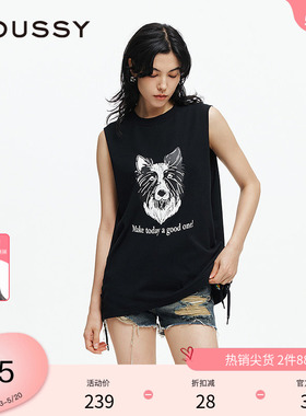 moussy 2025夏季新品美式街头狗头印花绑带无袖背心028ISA90-2861