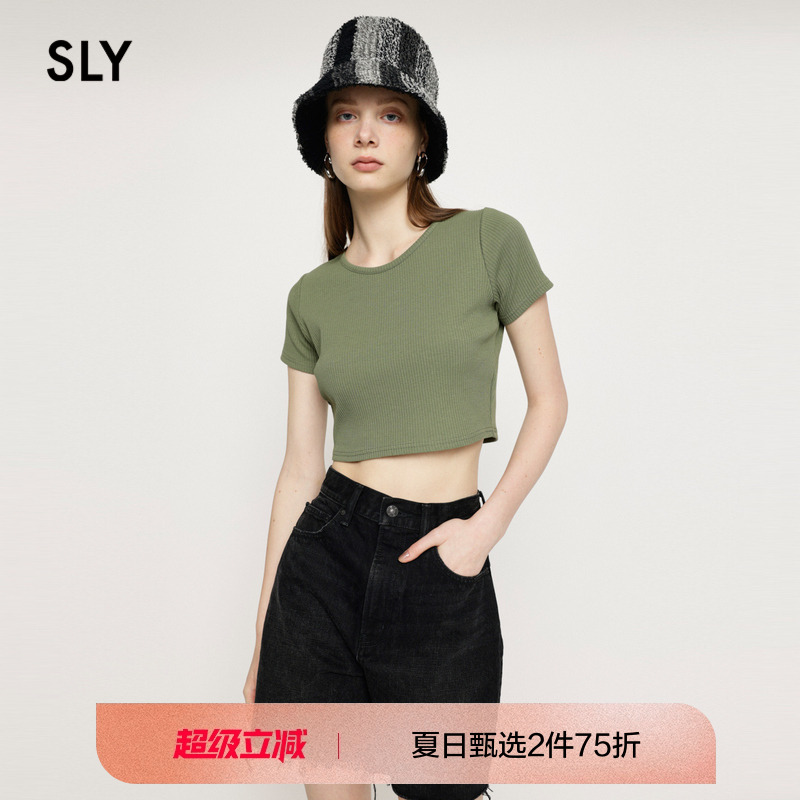 sly多巴胺修身短款简约T恤小上衣
