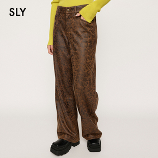 030GAZ31 SLY 欧美风裂纹设计感低腰皮质休闲裤 新品 3900 2023冬季