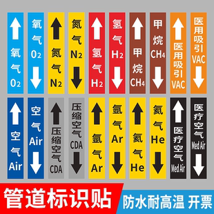管道介质标识贴不干胶箭头色环流向指示贴国标医用化工二氧化碳氢气气体管道介质标识贴化工气体流向标识定制