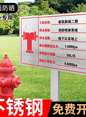户外喷淋水泵接合器插地牌标牌不锈钢消火栓标识牌地上地下消火栓立柱式定制全套安全指示消防取水点提示牌
