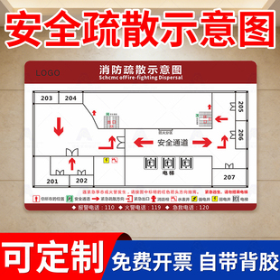 安全疏散示意图定制亚克力牌酒店消防指示图制作车间工厂平面图设计幼儿园足浴民宿紧急逃生图定制小区路线图