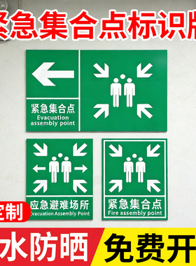 紧急疏散集合点立式指示牌定制立柱定做指示警示牌消防安全逃生应急避难场所标识牌警急撤离安全警告标志牌