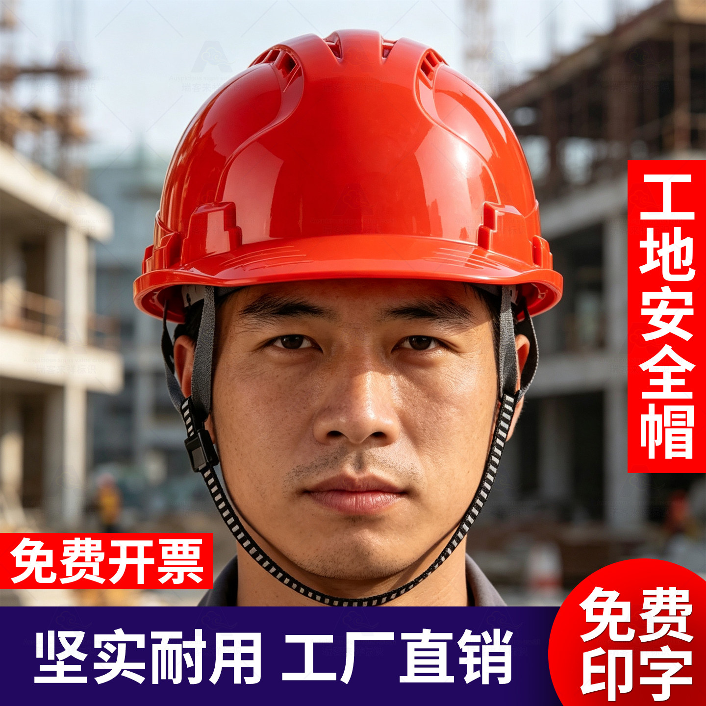 国标3C透气工地安全帽logo印字图片