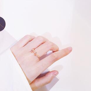 韩国玫瑰金戒指精致锆石女士戒指小众森系蝴蝶花朵气质尾戒