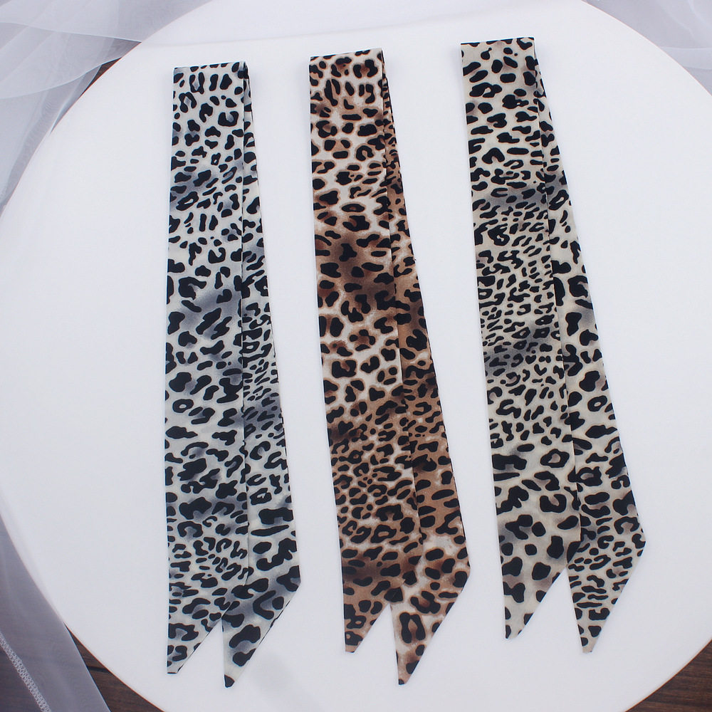韩版百搭新款豹纹女士缠绑包包丝巾小领巾头巾围巾长条飘带