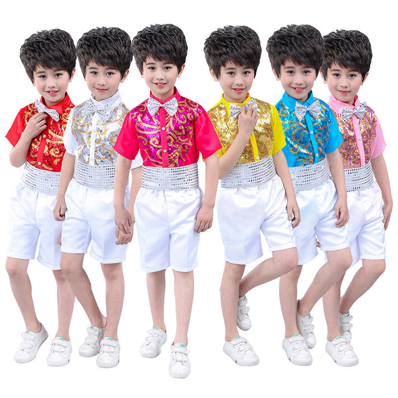 新款儿童演出服男童礼服主持人合唱服幼儿园表演服夏季亮片套装