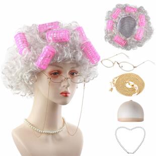 老奶奶假发演出道具cosplay老太太包租婆角色扮演带卷发筒礼物