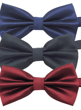 男士色黑色领结英伦魔方格现货正装结婚双折双层蝴蝶结27色