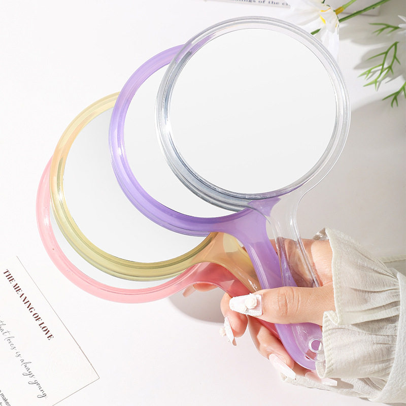 手持双面镜大号放大透明学生手柄化妆镜子便携随身美妆镜工厂定制