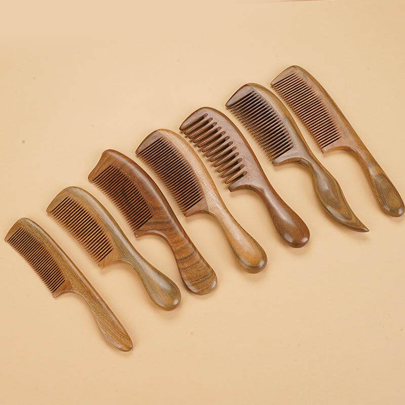 绿檀木梳子鼓柄拼接梳子厚柄直发经络檀木梳细齿粗齿礼品logo礼物