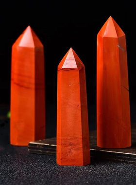 红碧玉单尖柱石摆件红碧玉原石打磨六棱柱装饰摆件定制