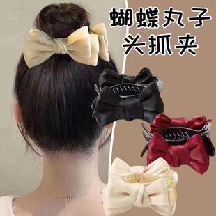 优雅双面网纱蝴蝶结丸子头抓夹春款发夹女后脑勺盘发夹子头饰