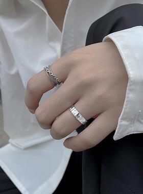 戒指男银ins潮冷淡风小众个性潮款开口复古简约设计感男士单身戒