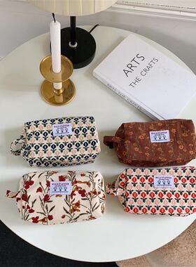 11272韩国ins灯芯绒复古手提化妆包洗漱用品收纳袋随身便携钱包女