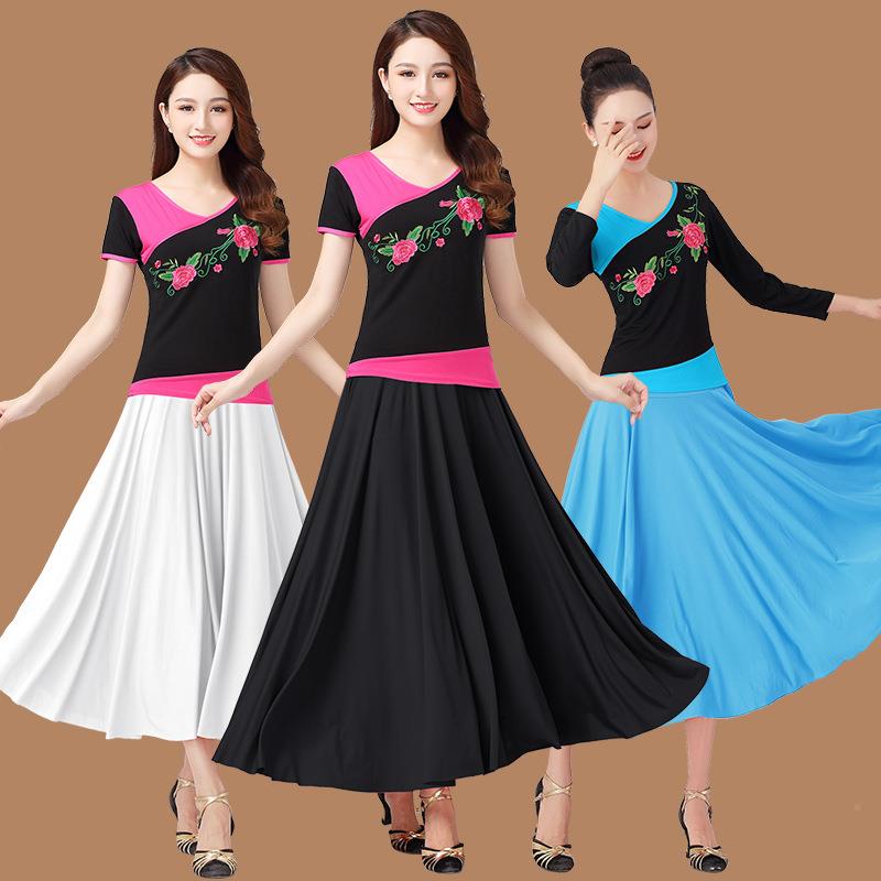 广场舞服装民族风上衣长裙套装中老年舞蹈服两件套裙子跳舞衣服女