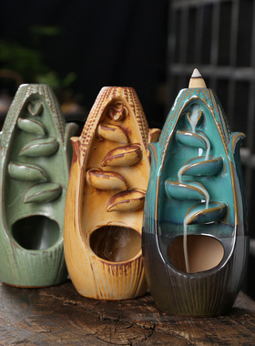 倒流香炉陶瓷新款创意家用室内摆件年年有余左右逢源檀香炉回流香