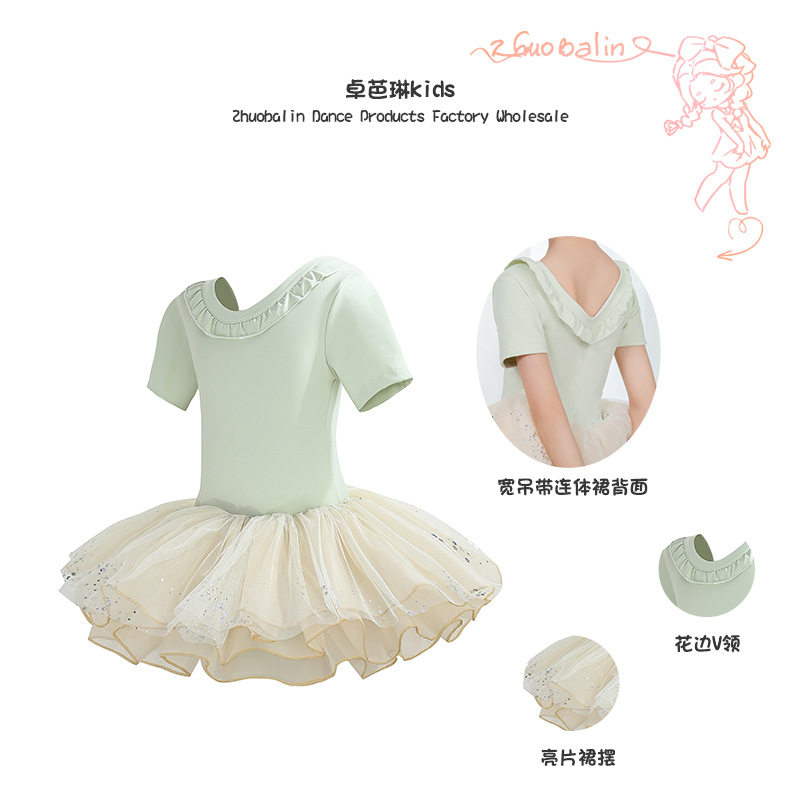 儿童舞蹈服女童练功服夏季短袖芭蕾舞裙女孩中国舞跳舞裙考级服装