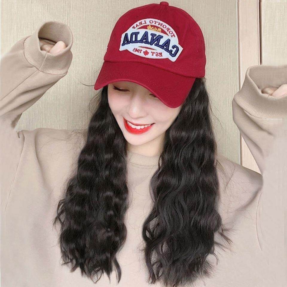 棒球帽子女韩版潮夏天假发帽子一体时尚网红长卷发百搭鸭舌帽礼物