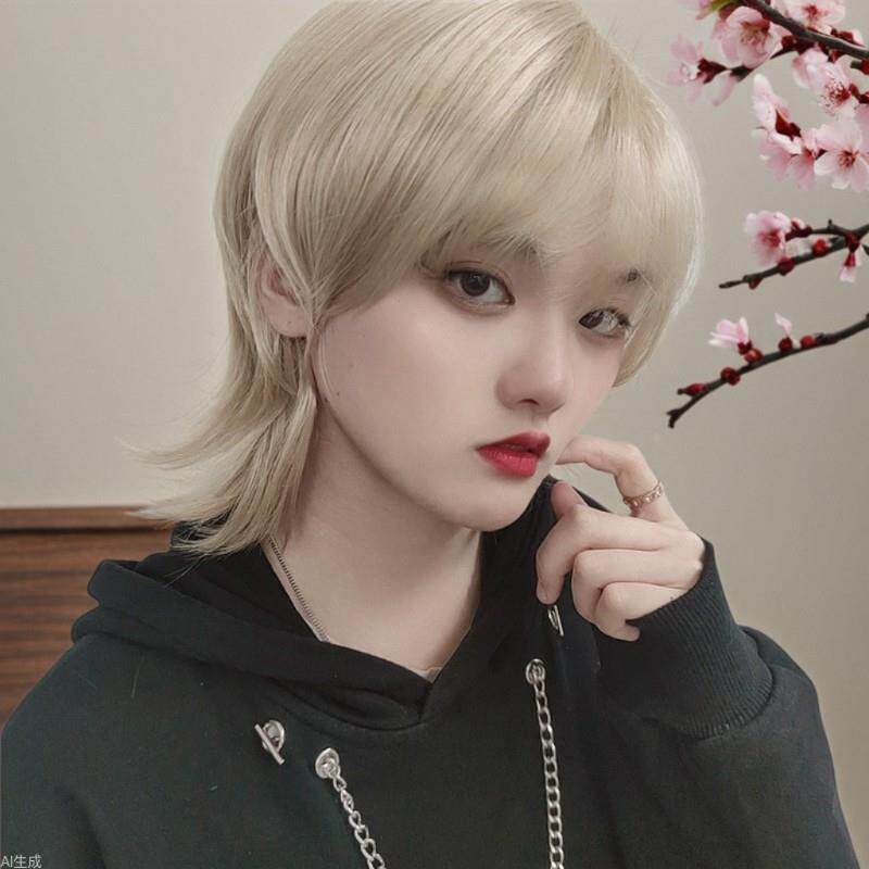 狼尾头假发男短发全头套式日系鲻鱼头化纤全头套现货一件起订礼物