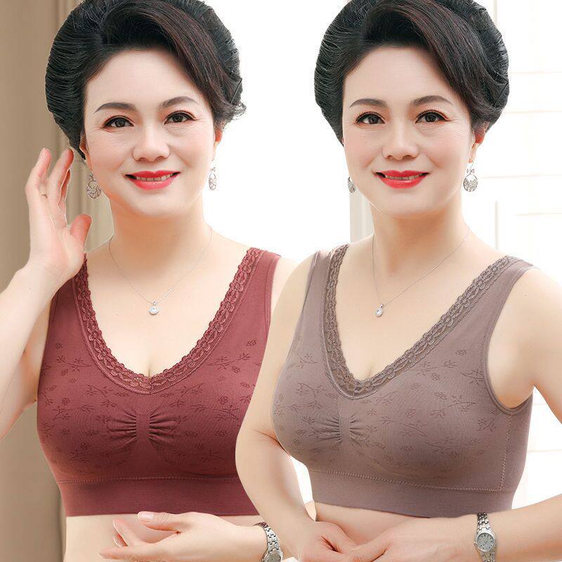 妈妈文胸中老年内人衣女棉透气美背无钢圈中年妇女大码背心式胸罩