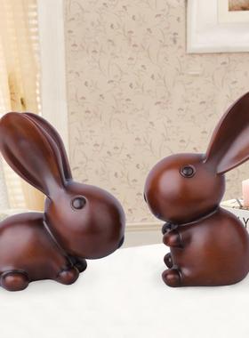 木色情侣兔子树脂工艺品
