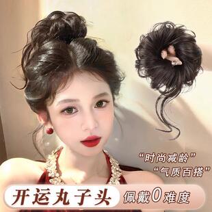 鬼马少女侧扎蓬松假发圈龙须丸子头假发女古早味双丸子头盘发神器