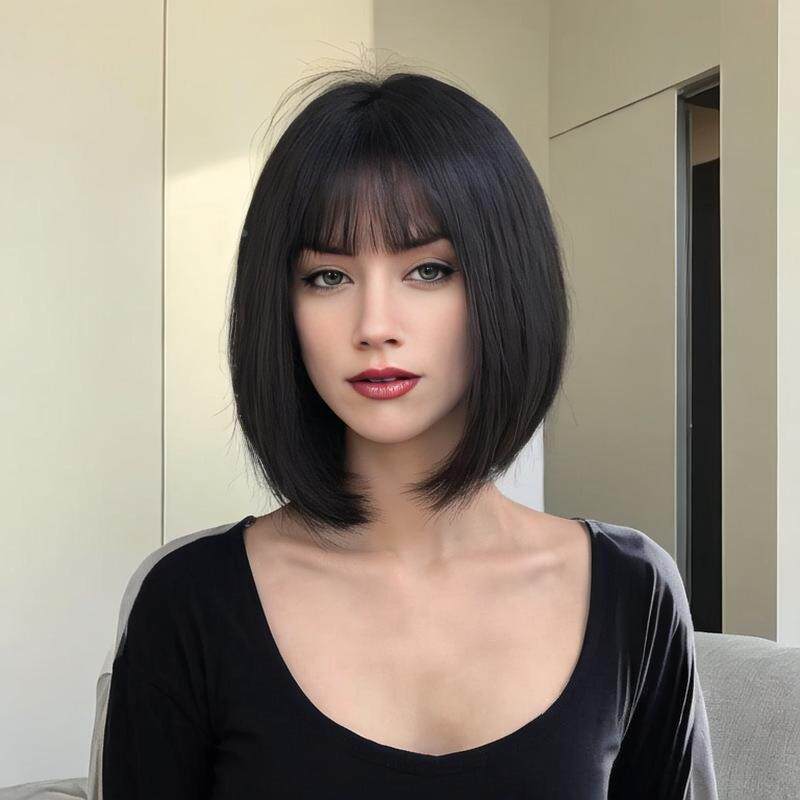 工厂假发女齐刘海短直发仿真发丝欧美外贸齐肩bobo头整顶头套礼物