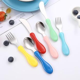 儿童不锈钢刀叉勺三件套色手柄家用宝宝可爱餐叉西餐具套装