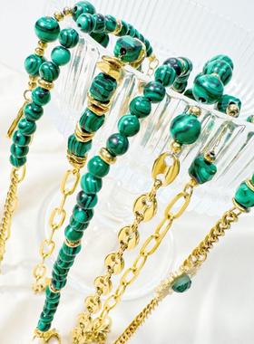 SUMMLY串珠手链女生高级感18K金不掉色复古绿色孔雀石手串
