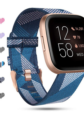 适用Fitbit Versa/Versa2/Versa Lite尼龙表带休闲牛仔帆布腕带领