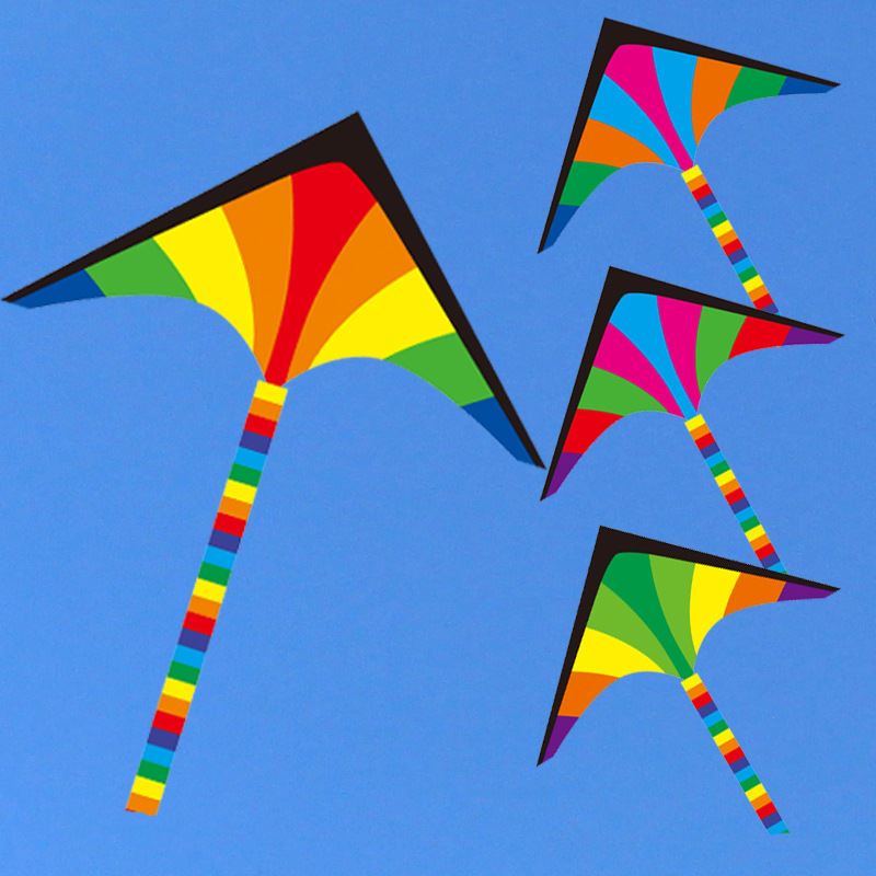 潍坊风筝彩虹长尾三角160*80cm四色随机外贸出口炫彩定制