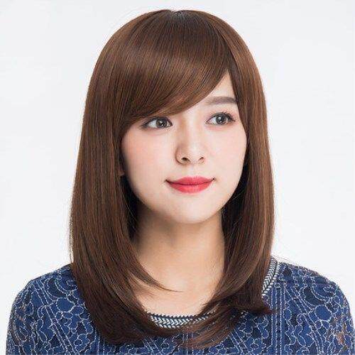 时尚假发女中长直发隐形无痕斜刘海蓬松修脸锁骨齐肩发型全头礼物