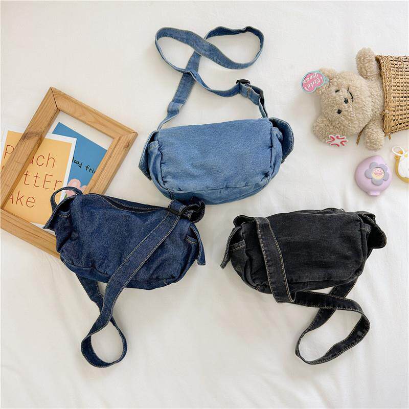 韩国同款儿童小包包2027新款女童牛仔布斜挎包潮酷男孩帆布单肩包