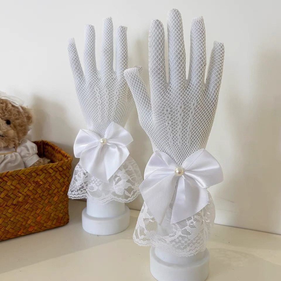 女士渔网蝴蝶结蕾丝花边手套新娘婚纱礼仪手套舞台表演手套直
