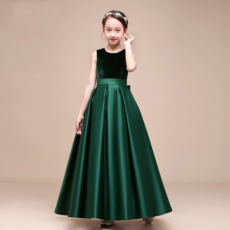 儿童公主裙2026夏季新款中小童墨绿色小提琴合唱服女童钢琴演出服